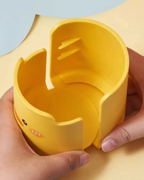 Organizador criativo caneta titular dos desenhos animados pequeno pato amarelo caneta caixa de papelaria armazenamento de escova - Imagem 4