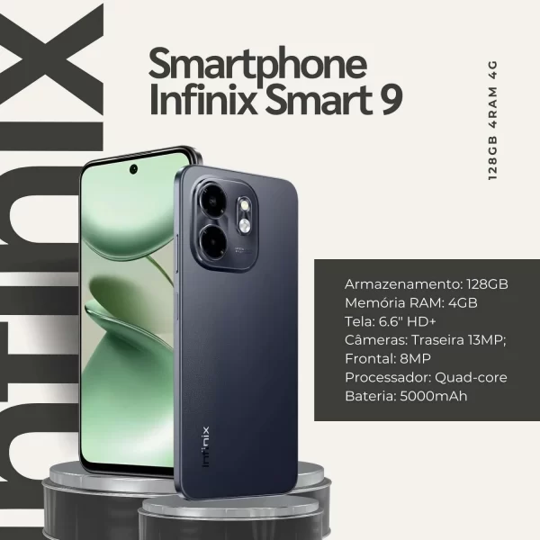 Smartphone Infinix Smart 9 -128GB 4RAM 4G Dourado Tela 6,6" HD+ Bateria 5000mAh - Imagem 6