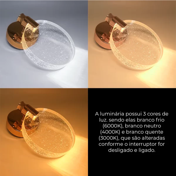 Arandela Cristal Dourada Redondo Bolhas Moderna P/ Cabeceira Cor Dourado - Imagem 5