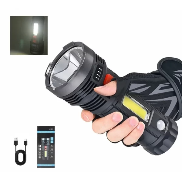 Lanterna Recarregável USB Alta Potência OSL COB Branca Forte Resistente Portátil Camping Emergência Iluminação LED Preto Longa - Imagem 6