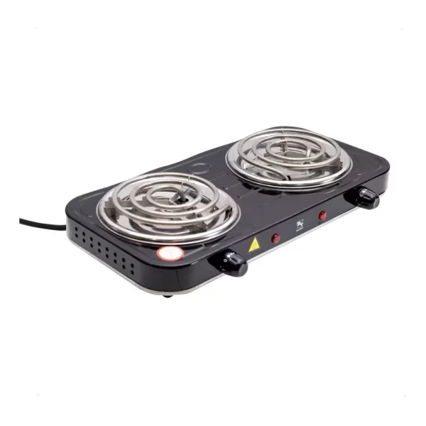 Fogão Eletrico Portatil Acendedor Espiral 2 Boca Camping Viagem Exterior Alumínio Preto Branco 110V - Imagem 2