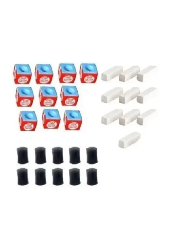 10 Giz Azul Comum + 10 Giz Branco + 10 Virolas Taco Bilhar