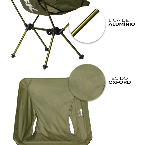 Cadeira BASK Portátil Extra Grande em Alumínio – Leve, Confortável, Dobrável e Resistente p/ Camping, Pesca, Praia e Lazer150kg - Imagem 3