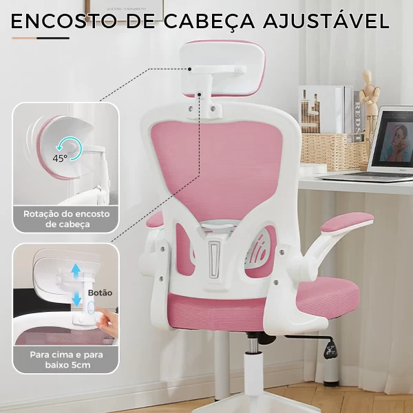 Cadeira de escritório, design ergonômico com suporte lombar independente, malha respirável e encosto de cabeça ajustável（pink） - Imagem 3