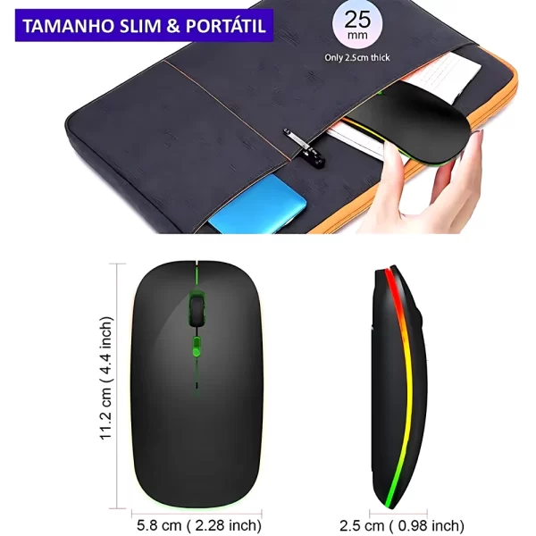Kit sem fio recarregável LED Mouse, RGB, Sem Fio, 2.4 Ghz - Imagem 2