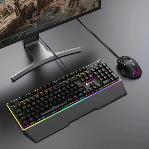Kit Teclado Gamer Mecânico Switch Blue Abnt2 + Mouse Gamer Ergonômico 9 Botões Dpi 12800 Led Rgb Usb Com Mousepad Para Pc Bk-04 - Imagem 6