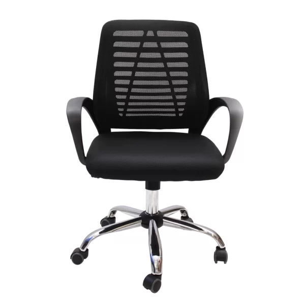 Cadeira Linha Escritório Giratória Office Arco Estofada Preta Tela Mesh Base Cromada Regulável Diretor Ribs - Imagem 3