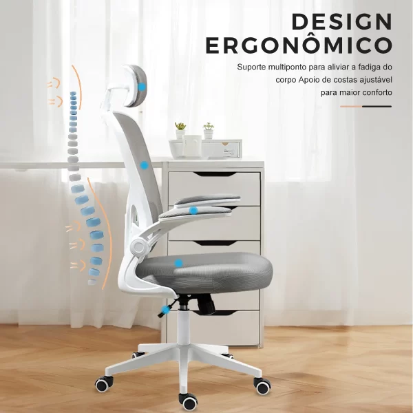 Cadeira de escritório, design ergonômico com suporte lombar independente, malha respirável e encosto de cabeça ajustável（Cinza - Imagem 5