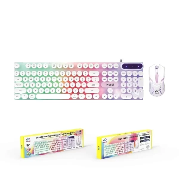 Kit Teclado e Mouse TEC802 Retrô Iluminado USB Teclas Redondas ABNT2 Design Vintage Ergonômico Para Jogos PC Gamer Notebook - Imagem 2