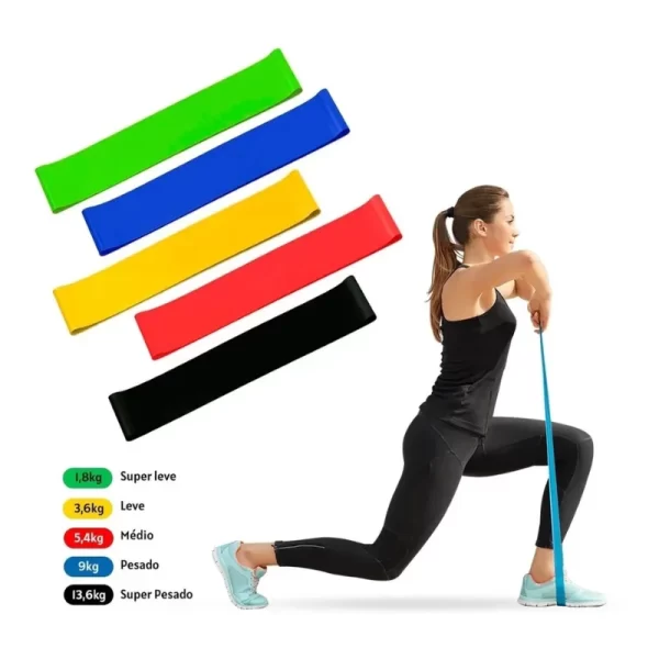 Kit de 5 Mini Faixas Elásticas Ideal p/ Exercício/Academia/Treino/Funcional/Mobilidade Em Casa-ENVIO IMEDIATO PARA TODO BRASIL - Imagem 3