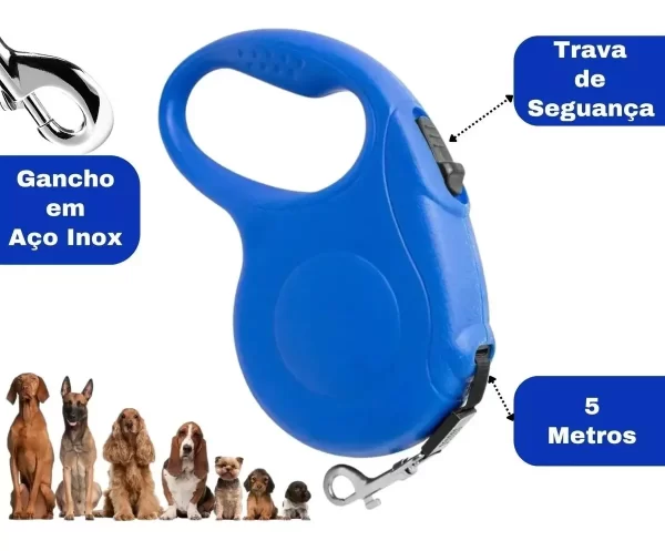 Coleira Guia Retrátil para Cachorros Pet com 5 Metros de Comprimento Ideal para Passeios Confortáveis e Seguros com Seu Amigo - Imagem 2