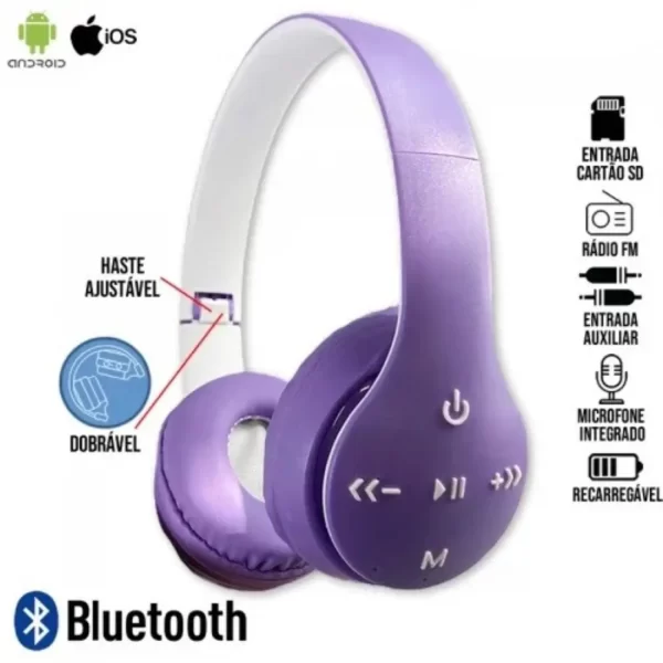 Fones De Ouvido Auscultadores Sem Fio com Microfone, Bluetooth Dobrável Gaming Headset, Esporte Fone De Ouvido, Música Earb - Imagem 2