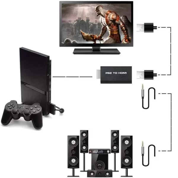 Adaptador Conversor PS2 Áudio Vídeo AV Para Cabo HDMI Qualidade Alta Resolução Conexão TV Monitor Imagem Som Claro Estável Jogos - Imagem 4