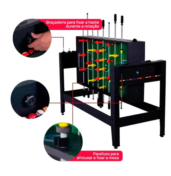 Mesa Multijogos 2 Em 1 Pebolim E Sinuca Completa Winmax - Imagem 6