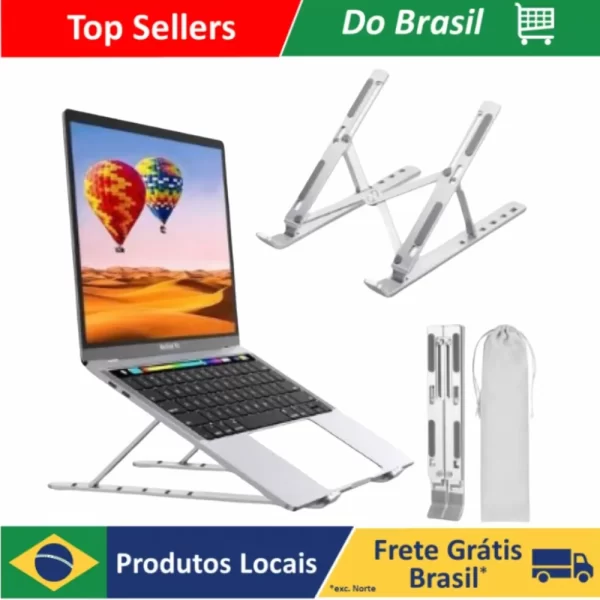 Suporte para Notebook Ajustável Mesa a Tablet Aluminio Metal Dobrável Laptop até 17 Polegadas Resistente