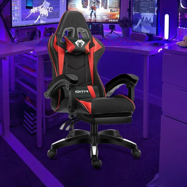 Cadeira gamer de última geração, ergonômica, regulável em altura, plana, com apoio para os pés (vermelha) - Imagem 2