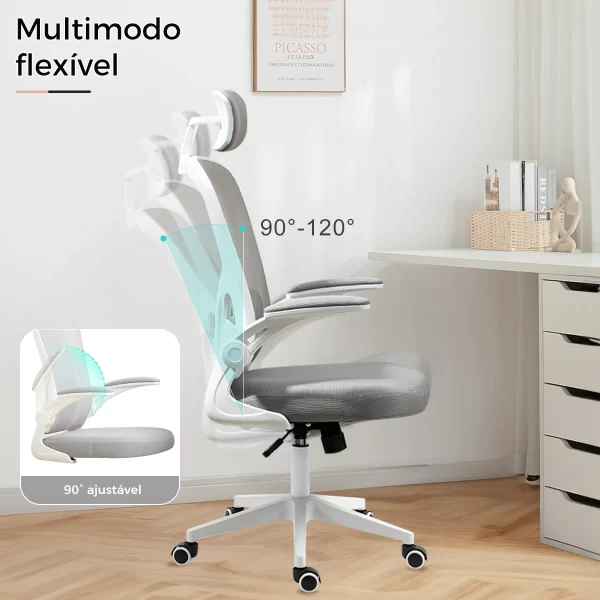 Cadeira de escritório, design ergonômico com suporte lombar independente, malha respirável e encosto de cabeça ajustável（Cinza - Imagem 3