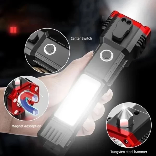 Lanterna Recarregável 4 em 1 Power Bank LED 3W Torch Alta Potência Portátil USB Multifuncional Emergência Camping - Imagem 2