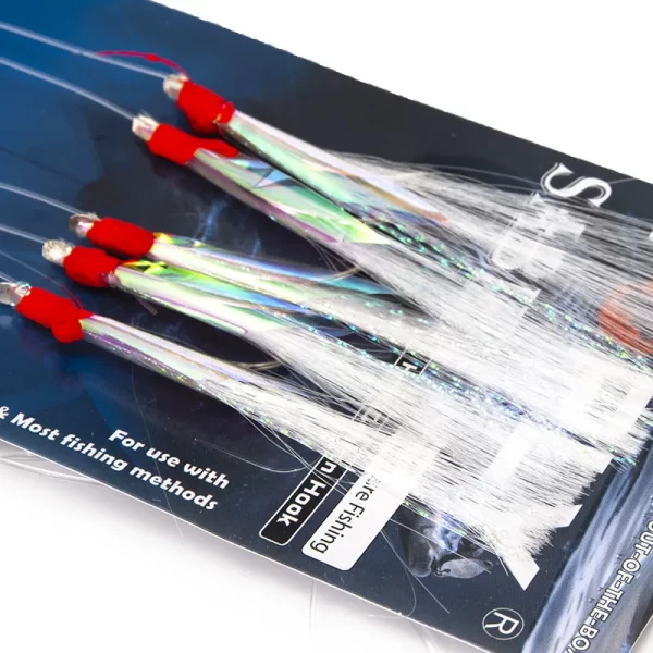 Penas de cavala de alta elasticidade, 5 lâminas de aço carbono isca de pesca marítima luminosa gancho de pesca ganchos isca ferramenta de fio - Imagem 3