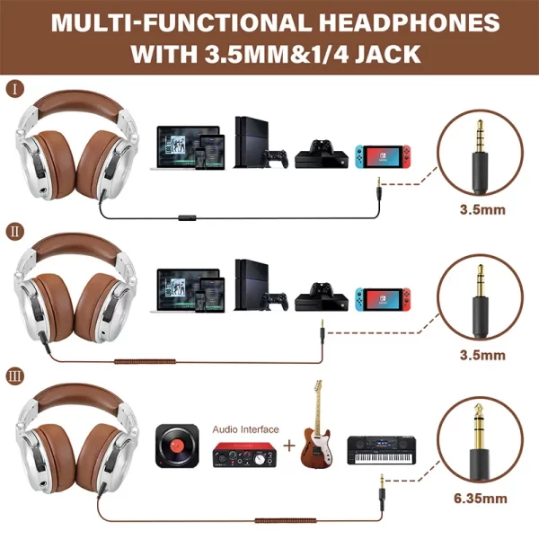 Oneodio fones de ouvido com fio profissional estúdio dj fone de ouvido com microfone sobre a orelha de alta resolução monitoramento para música telefone - Imagem 5