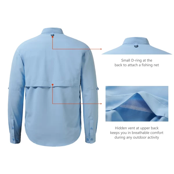 BASSDASH Camisa masculina de manga comprida com botão de pesca UPF 50 de desempenho de secagem rápida FS21M - Imagem 5