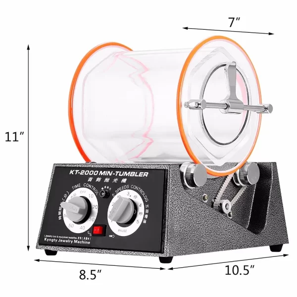 Phyhoo kt2000 5kg copo rotativo jóias polidor grânulo superfície mais limpo tambor polimento máquina finalizador com temporizador para chanfrar - Imagem 2
