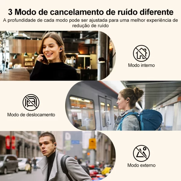 QCY-HT07 ANC Fones De Ouvido Sem Fio, Auscultadores HiFi, Cancelamento de Ruído, Earbuds TWS, 6 Microfone, Chamada AI HD, Reprodução 32H, 40dB, Bluetooth 5.2 - Imagem 3