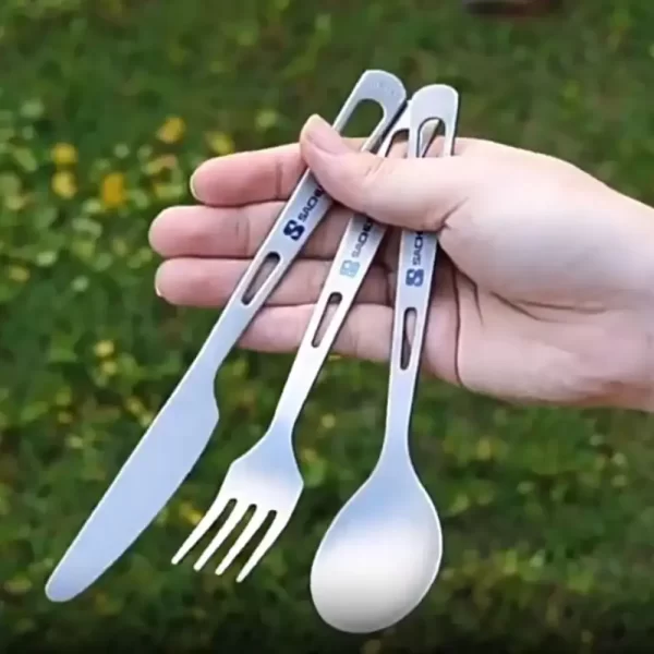 Colher de titânio com cabo longo, luz para acampamento ao ar livre, panelas de titânio, garfo edc, acessórios para piquenique ao ar livre ambiental