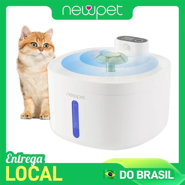 Newpet 2.6L Fonte de água automática para gatos 4000mAh Bebedor sem fio para animais de estimação Recarga USB Bateria e sensor 2 em 1 dispensador