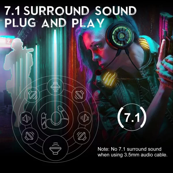 fone de ouvido EKSA E5000 Pro Gaming Headset com microfone, fones de ouvido com som surround 7.1 para PC Gamer, fone de ouvido com fio - Imagem 3