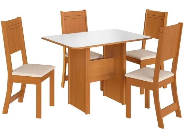 Mesa de Jantar 4 Cadeiras Retangular Noce e Off White Indekes Cristal - Imagem 2