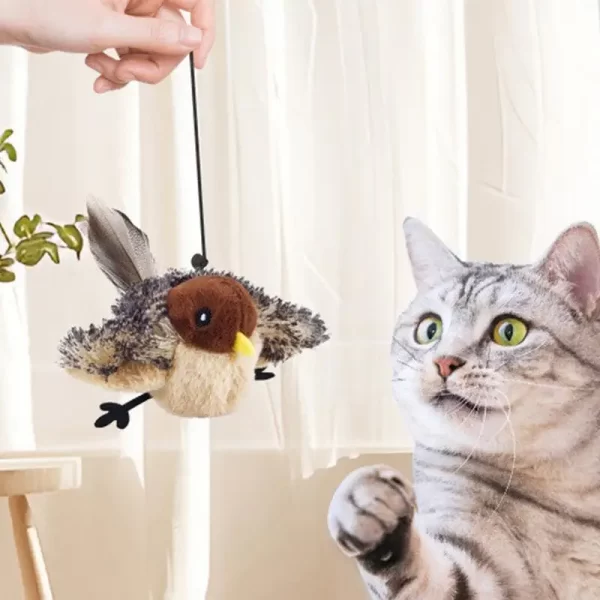 Chirping pássaro gato brinquedo toque ativado interativo gato exercício brinquedos gato brinquedo com som e pena brinquedo de gato automático para interior