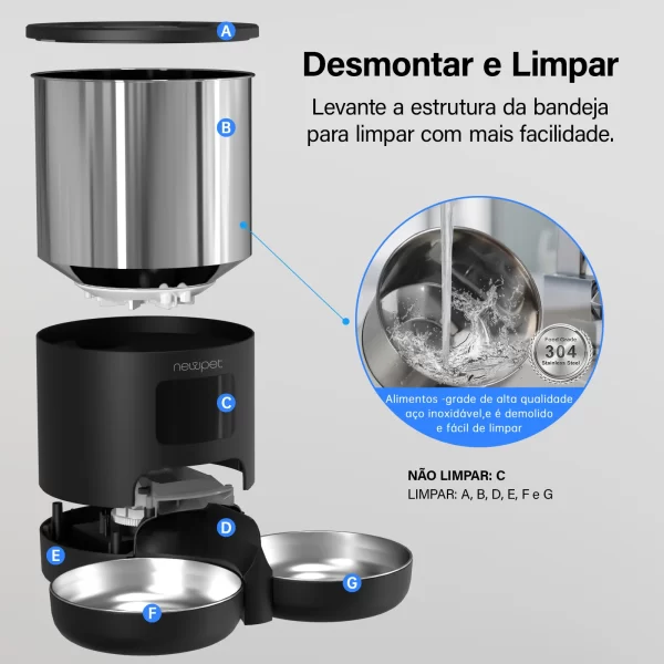 Newpet 5l alimentador para animais de estimação com aplicativo tuya alimentador automático para gatos dispensador de comida para cães inteligente wi fi cronometragem quantitativa alimentação de aço inoxidável - Imagem 4