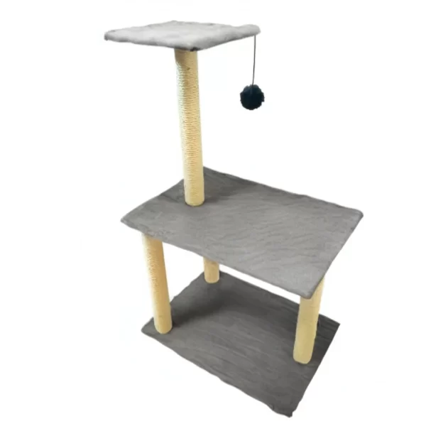 Arranhador Para Gatos Poste Sisal 3 Bases Brinquedo Bolinha Cinza - Imagem 6