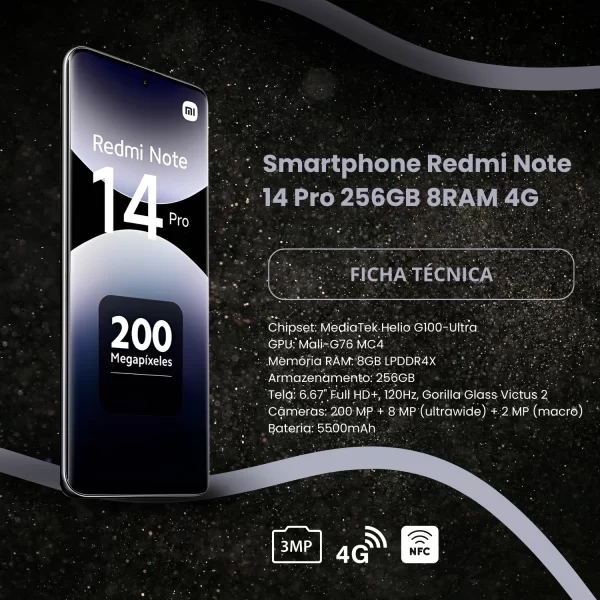 Celular Smartphone Xiaomi Redmi Note 14 Pro 256GB 8GB RAM 4G 120Hz 5500mAh Câmera 200MP com IA - Imagem 5
