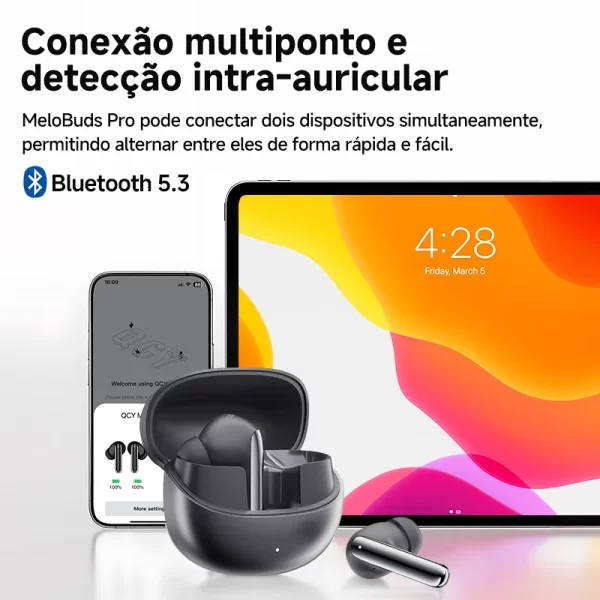 QCY-MeloBuds Pro ANC Fones de ouvido sem fio, Hi-Res, LDAC, Fones de ouvido Bluetooth 5.3, Conexão multiponto, detecção intra-auricular, 46dB, 6 Mic - Imagem 5