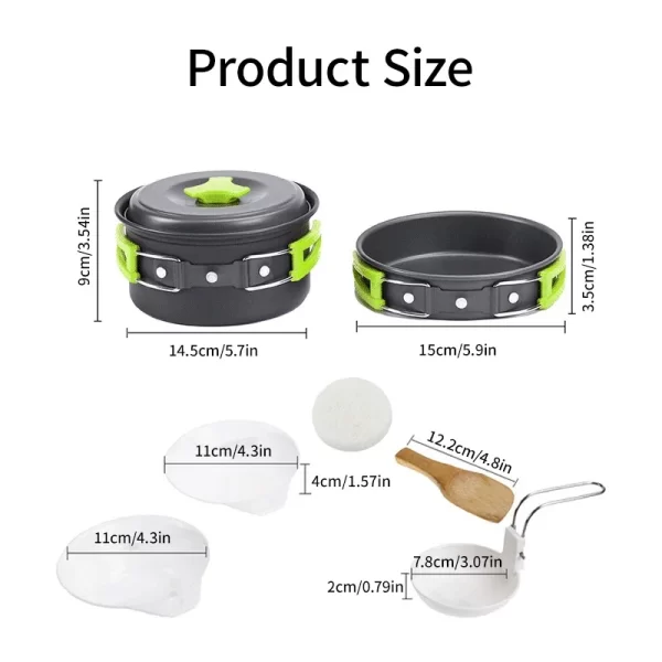 Conjunto de panelas de acampamento conjunto de cozinha de mochilão portátil, durável panelas ao ar livre com utensílios de mesa e saco de armazenamento prático - Imagem 6