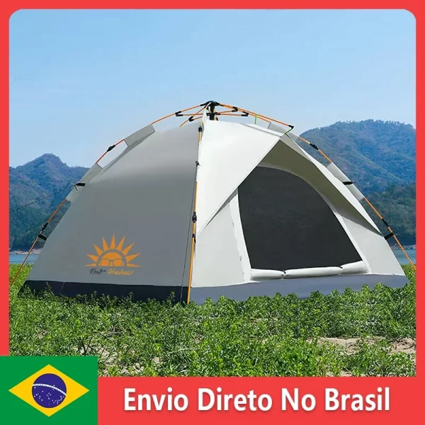 Barraca de acampamento automática para 3-4 pessoas, acampamento portátil rápido auto-pup ao ar livre verde/branco