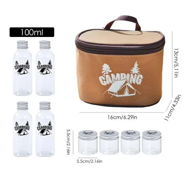 Frascos de tempero 8 pçs conjunto de garrafas de tempero ao ar livre piquenique tempero frascos conjunto recipientes claros com saco para pesca acampamento churrasco - Imagem 6