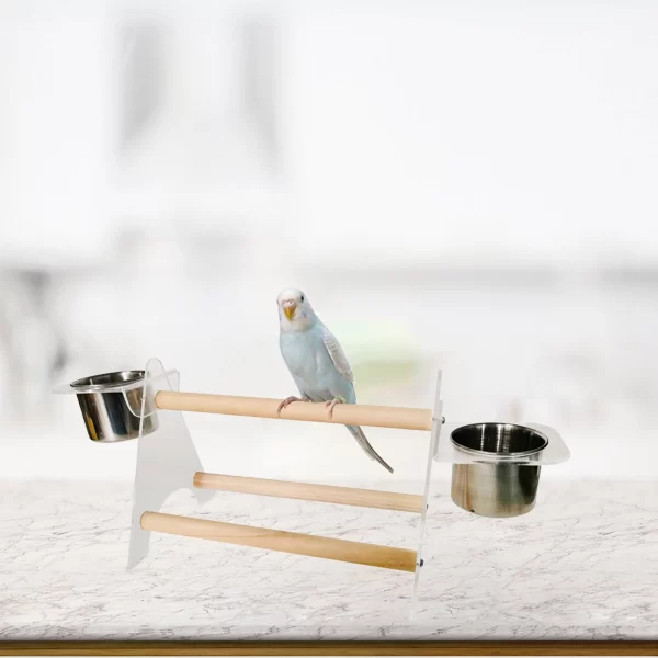 Pássaro suporte de jogo tripé e copo de alimentação para pássaro animal de estimação pássaro treinamento suporte com copos alimentação papagaios parque infantil poleiro pássaro - Imagem 3