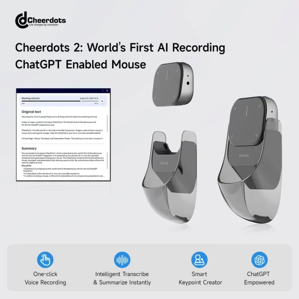 Cheerdots 2 mouse de ar removível sem fio touchpad tudo-em-um mouse habilitado bolso sem fio controle de gravação ia chatgpt escritório - Imagem 2