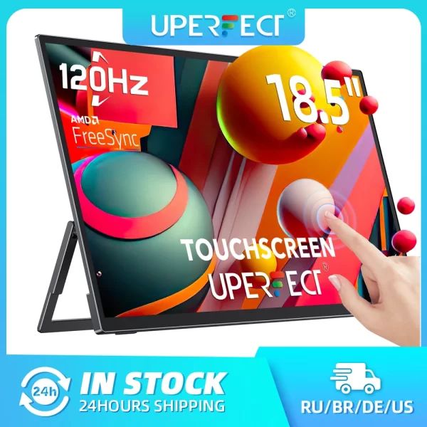Monitor portátil inteligente com tela sensível ao toque UPERFECT de 18,5 "com estrutura de metal FreeSync 100% sRGB HDR 120 Hz extensor de tela de jogos para switch Xbox PS5 laptop