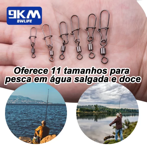 Duo-lock snap gira 50 ~ 200 pçs pesca giratória snap latão inoxidável pesca de água salgada rolamento barril conectores giratórios enfrentar - Imagem 6