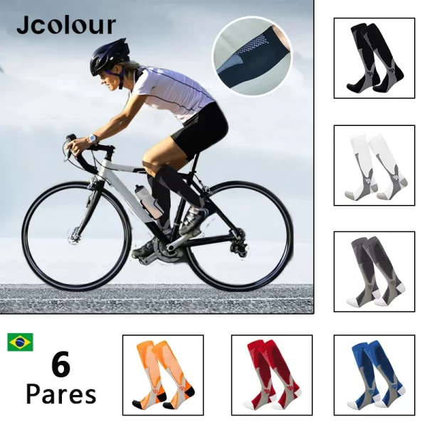 6 Pares, Meias altas elásticas, Prevenção de varizes, Meias de compressão, Ciclismo, Corrida, Meias esportivas masculinas