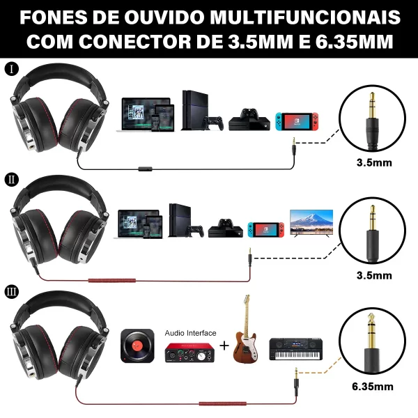 Oneodio fone de ouvido com fio com microfone, Pro 10/30/50 headphone profissional studio DJ, over ear HiFi monitor headset com Hi-Res áudio, Para o PC Telefónico - Imagem 6