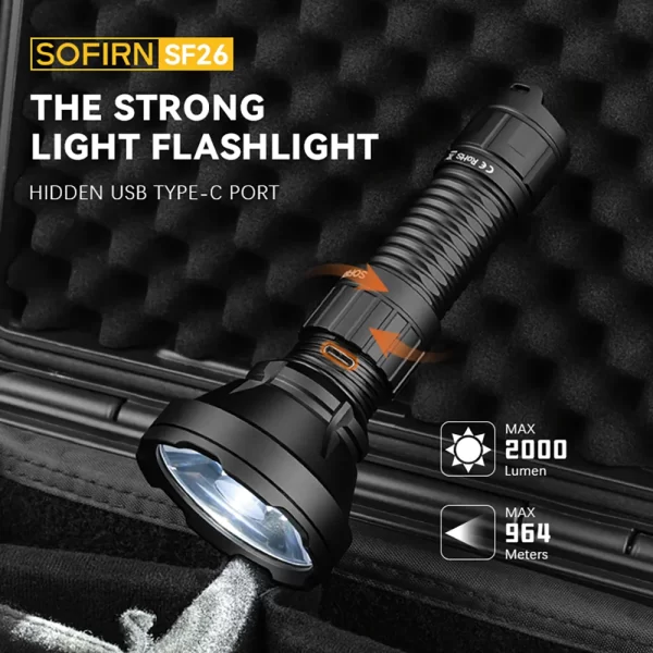 Sofirn SF26 2000lm SFT40 LED 6000K Lanterna tática tipo C recarregável portátil poderosa tocha 21700 - Imagem 5