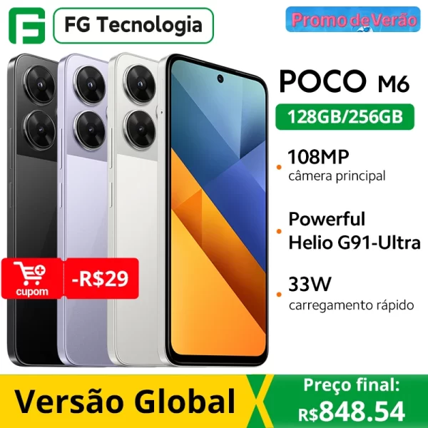 Versão global poco m6 4g smartphone mtk helio g91 ultra 108mp câmera 33w carregamento rápido 5030mah bateria 6.79 "90hz display