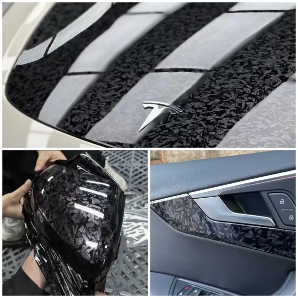 Preto brilhante forjado fibra de carbono vinil carro envoltório fantasma camo auto diy estilo interior adesivos para embrulho da motocicleta - Imagem 2