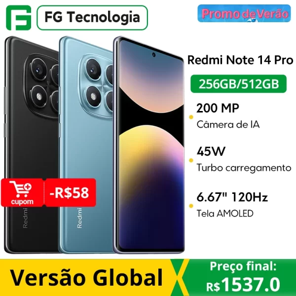 Versão global xiaomi redmi note 14 pro smartphone 200mp ai câmera helio G100-Ultra 6.67 "120hz display amoled 5500mah bateria