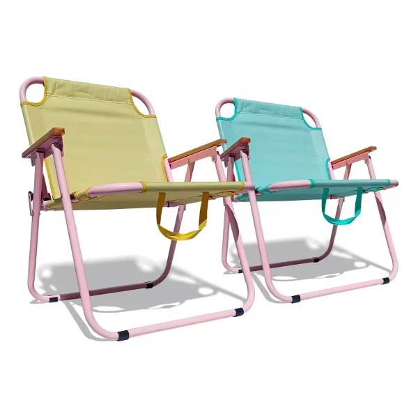 Cadeira De Praia Retrô Colorida Leve com Alça Verde Água/Rosa